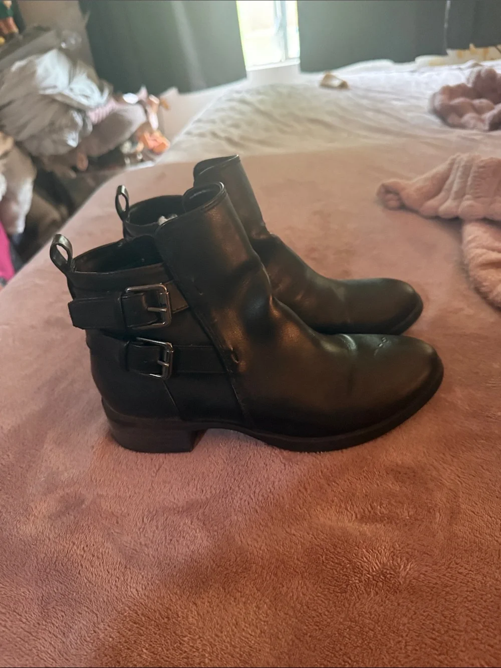 Women's Black Ankle Boots with Buckle Detail
